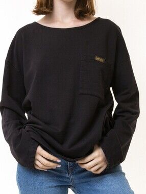 Barbour Black Long-Sleeve Crewneck Pocket Shirt with Gold Zips